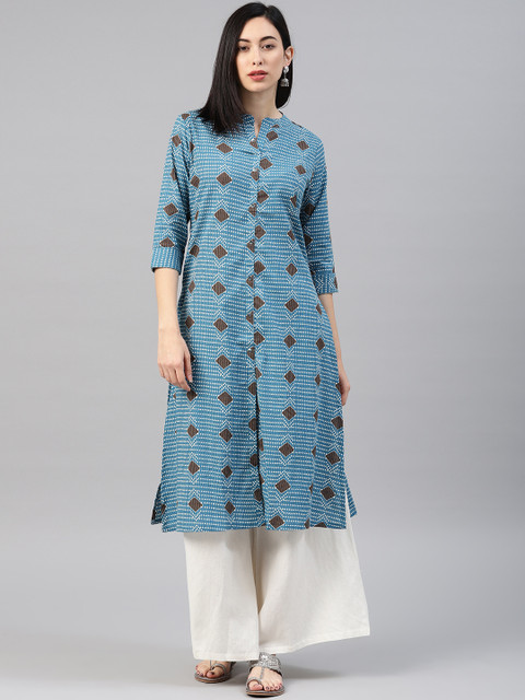 

Alena Women Blue Printed Straight Kurta