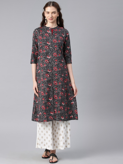 

Alena Women Black & Maroon Printed Straight Kurta