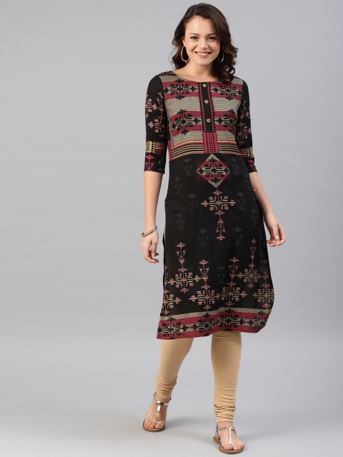 

Alena Women Black Printed Straight Kurta