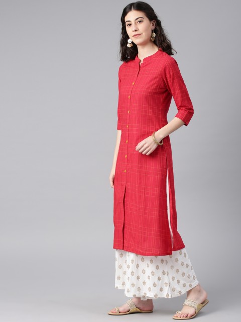 

Alena Women Red Checked A-Line Kurta