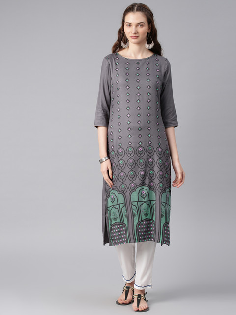 

Alena Women Grey Printed Straight Kurta