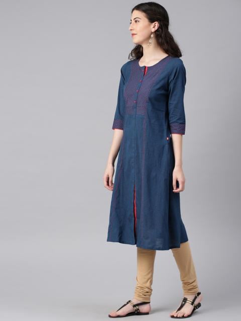 

Alena Women Navy Blue Solid A-Line Kurta