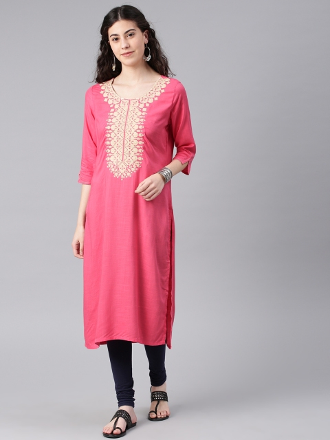 

Alena Women Pink Embroidered Straight Kurta