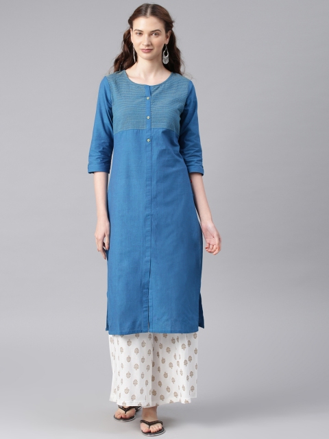 

Alena Women Blue Yoke Design Straight Kurta