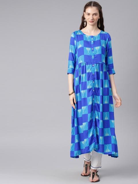 

Alena Women Blue Checked Anarkali Kurta