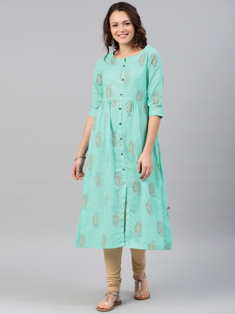 

Alena Women Sea Green Printed A-Line Kurta