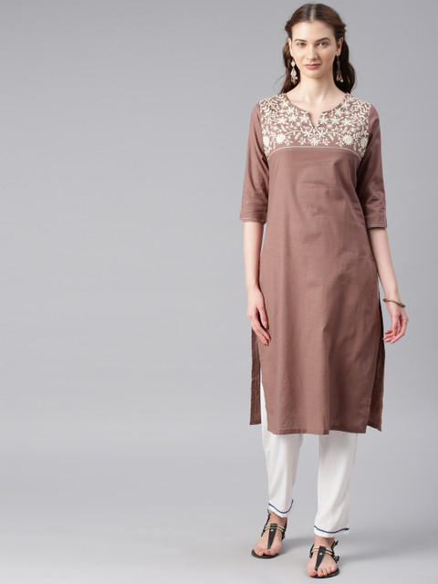 

Alena Women Brown Embroidered Straight Kurta