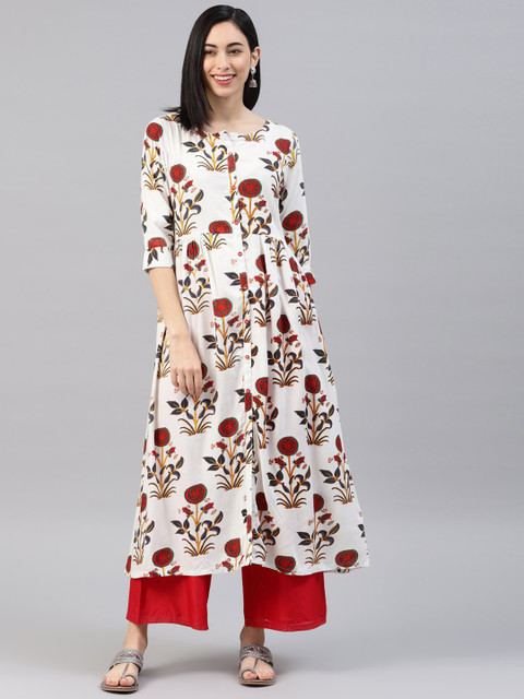 

Alena Women Off-White & Red Printed A-Line Kurta