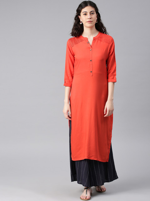 

Alena Women Orange Solid Straight Kurta