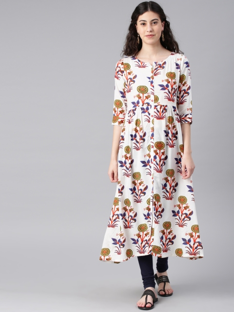 

Alena Women White Printed A-Line Kurta
