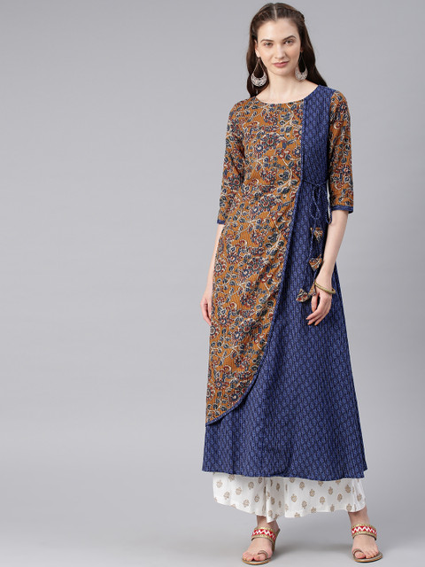 

Alena Women Blue & Brown Printed A-Line Layered Kurta