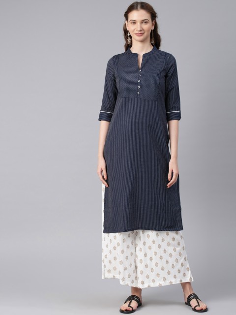 

Alena Women Navy Blue Striped Straight Kurta