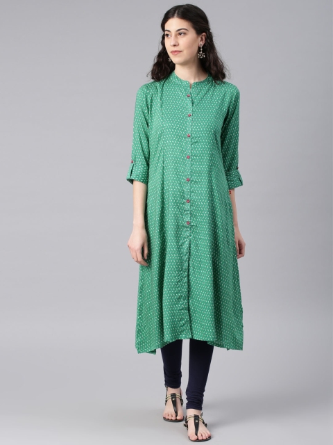 

Alena Women Green Printed A-Line Kurta