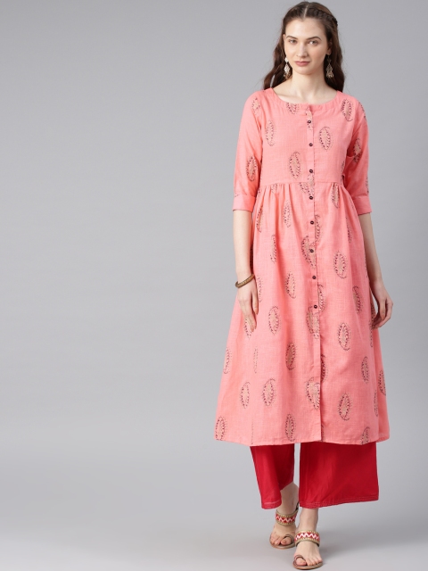 

Alena Women Peach-Coloured Printed A-Line Kurta