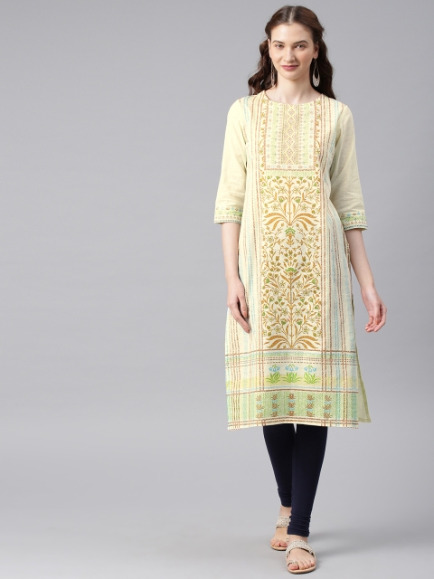 

Alena Women Lime Green Floral Printed Straight Kurta