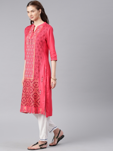 

Alena Women Coral Pink Printed Straight Kurta