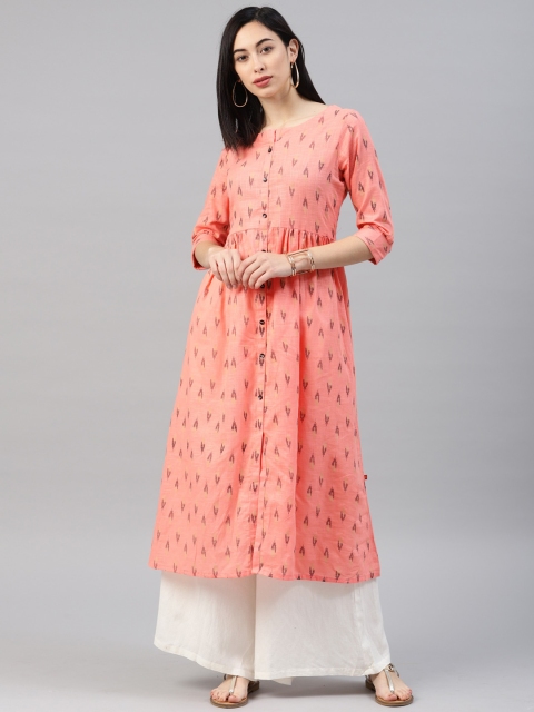 

Alena Women Peach-Coloured Printed A-Line Kurta