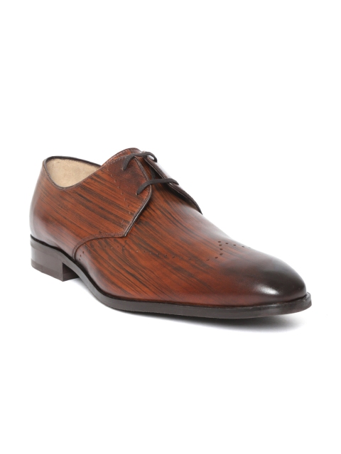 

Louis Philippe Men Brown Printed Leather Formal Derbys, Tan