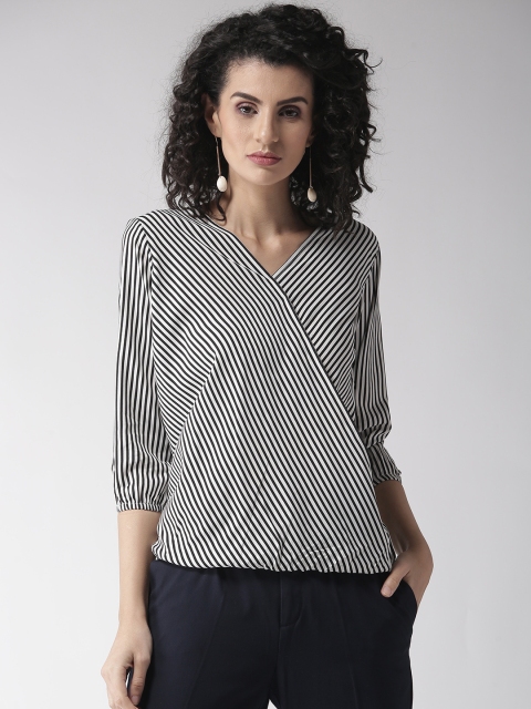 

Style Quotient Women Black & White Striped Wrap Top