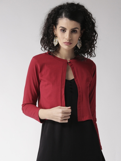 

Style Quotient Maroon Solid Crop Button Shrug