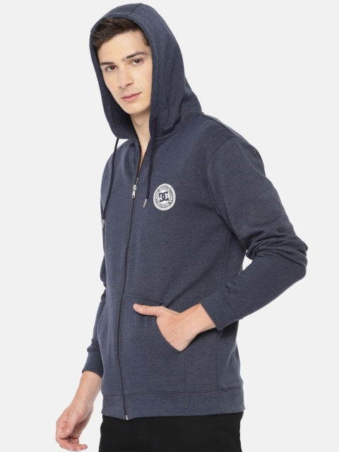 

DC Men Blue Solid Hooded Sweatshirt