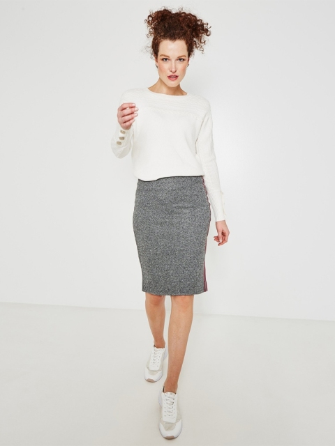 

promod Women Grey Self-Design Knitted Pencil Skirt