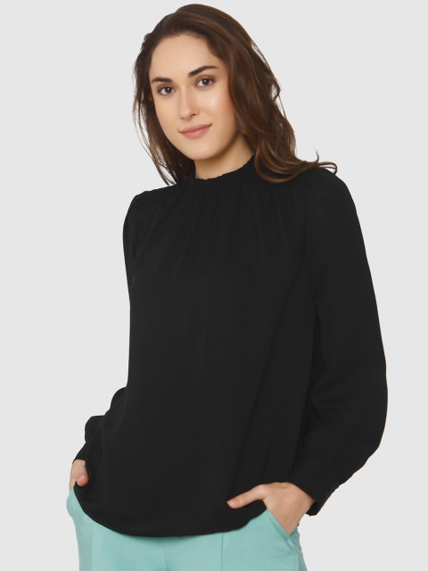 

Vero Moda Women Black Solid High-Neck Top