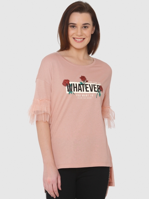 

Vero Moda Women Pink Printed Round Neck Top