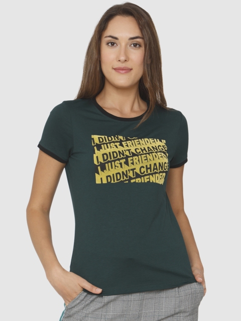 

Vero Moda Women Green Printed Round Neck T-shirt