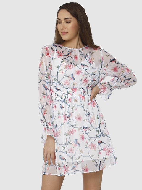 

Vero Moda Women White Printed Semi-Sheer Fit & Flare Dress