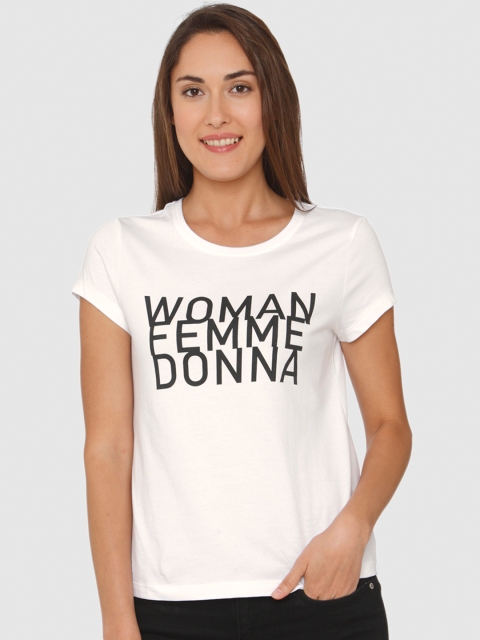 

Vero Moda Women White Printed Round Neck T-shirt