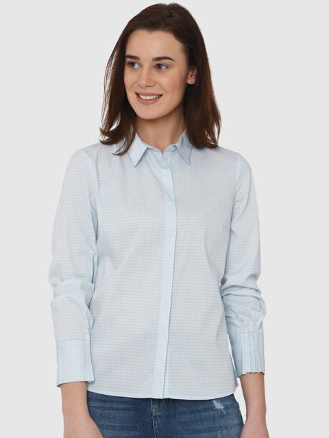 

Vero Moda Women Blue Regular Fit Checked Casual Shirt