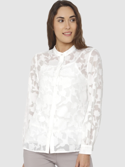 

Vero Moda Women White Regular Fit Self Design Semi-Sheer Casual Shirt