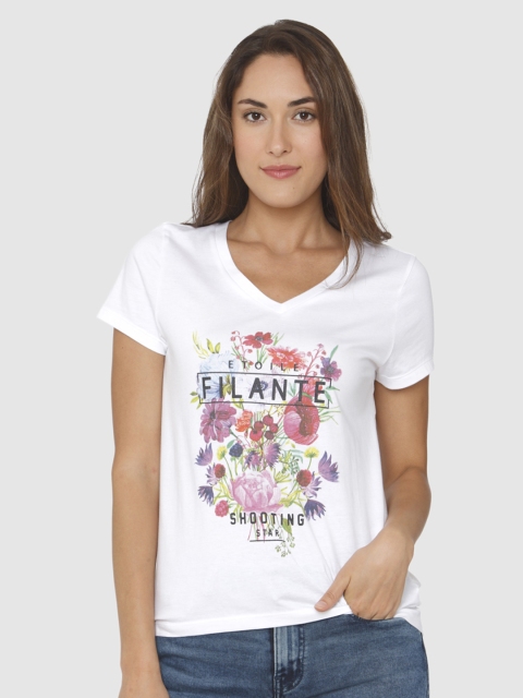 

Vero Moda Women White Printed V-Neck T-shirt