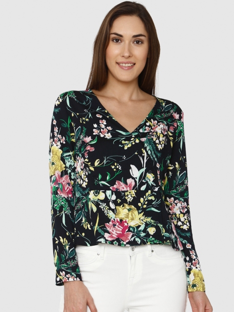 

Vero Moda Women Navy Blue & Green Printed Top