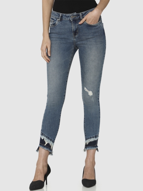 

Vero Moda Women Blue Skinny Fit Mid-Rise Low Distress Stretchable Jeans