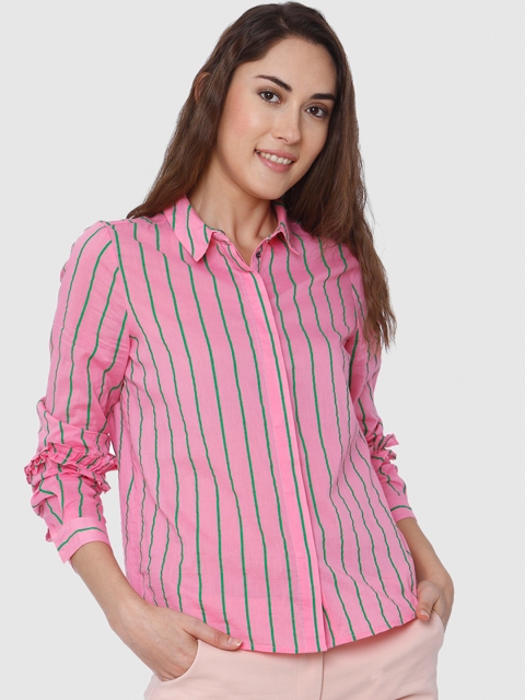 

Vero Moda Women Pink & Green Regular Fit Striped Formal Shirt