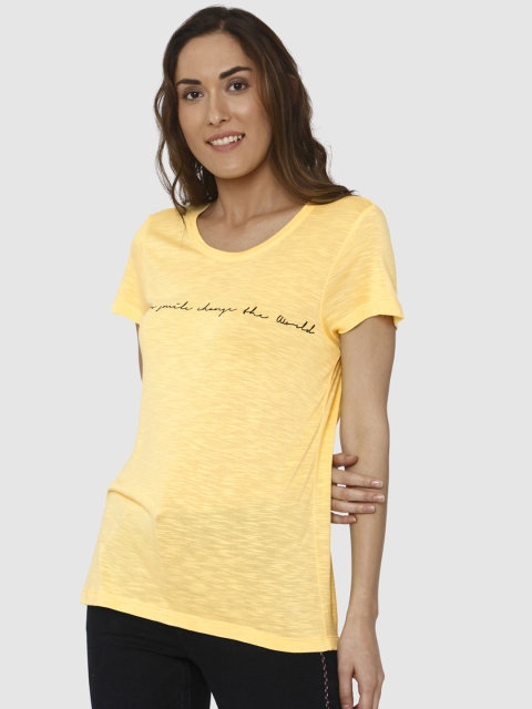 

Vero Moda Women Yellow Printed Round Neck T-shirt