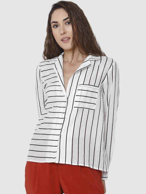 

Vero Moda Women White & Black Regular Fit Striped Casual Shirt