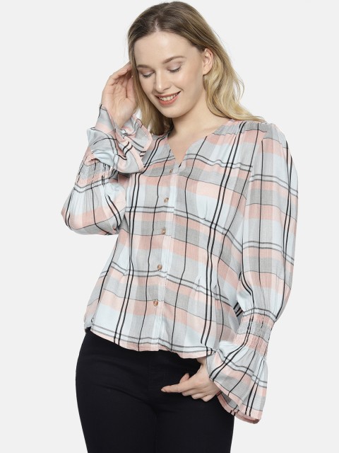 

Vero Moda Women Blue & Black Checked Top