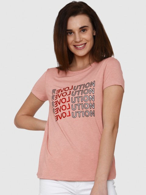 

Vero Moda Women Pink Printed V-Neck T-shirt