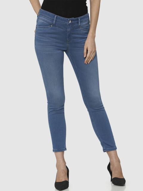 

Vero Moda Women Blue Skinny Fit Mid-Rise Clean Look Stretchable Cropped Jeans