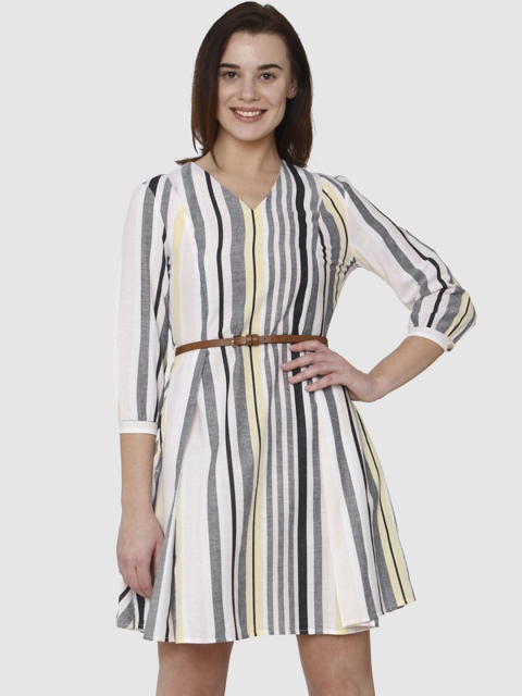

Vero Moda Women Beige & Pink Striped Fit & Flare Dress