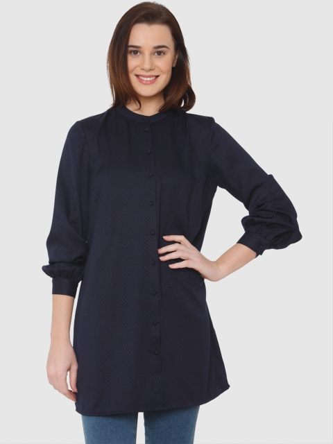 

Vero Moda Women Navy Blue Regular Fit Self Design Longline Casual Shirt