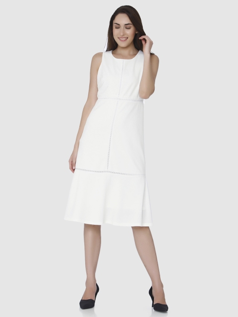 

Vero Moda Women White Solid Round Neck Knee Length Sheath Dress