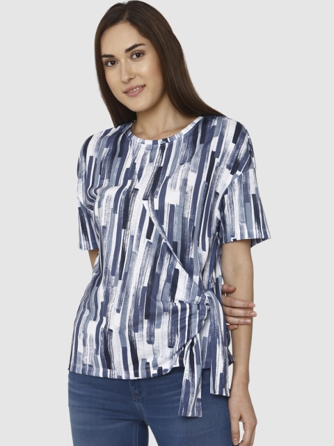 

Vero Moda Women White & Blue Printed Top