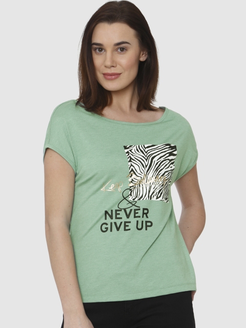 

Vero Moda Women Green Printed Round Neck T-shirt