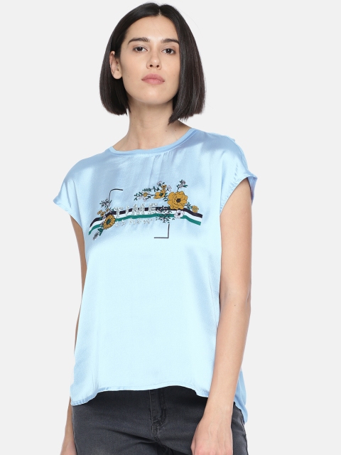 

Vero Moda Women Blue Printed High-Low Styled BackTop