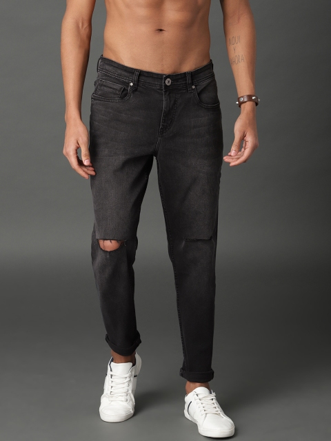 

Roadster Men Black Carrot Fit Mid-Rise Slash Knee Stretchable Jeans