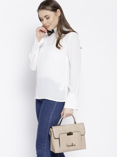 

United Colors of Benetton Beige Snakeskin Textured Satchel with Detachable Sling Strap